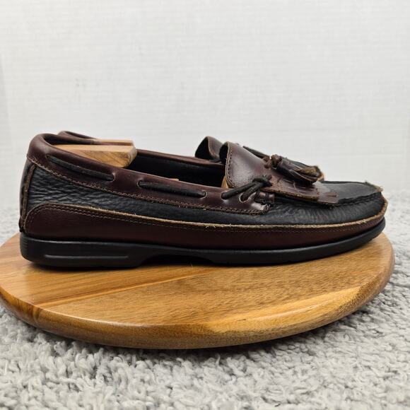Sperry Mens 10M Top Sider Kiltie Tasseled Two Tone Brown Black Leather Boat Shoe - Picture 3 of 12